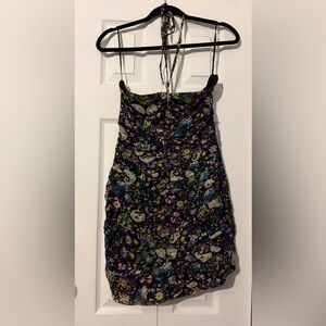 Zara Black Floral Halter Mini Dress
